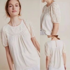 Anthropologie Embroidered Delilah Ivory Blouse in Small